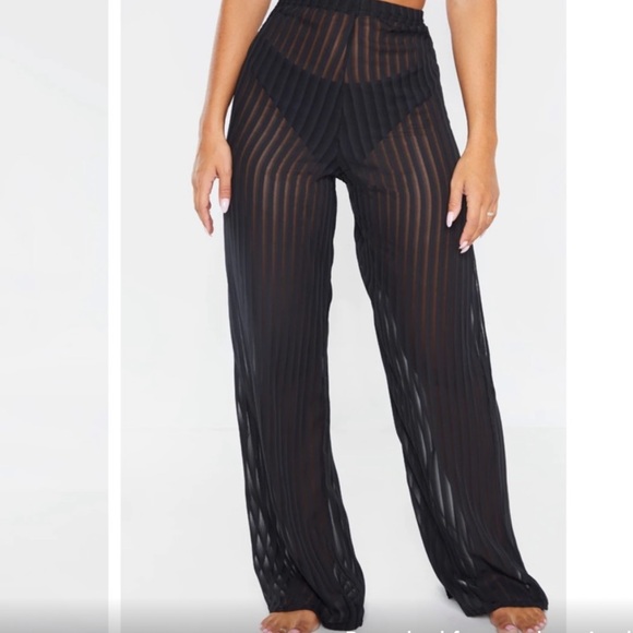 PrettyLittleThing Pants - Pretty Little Things NWT Black Sheer wide leg beach trousers
